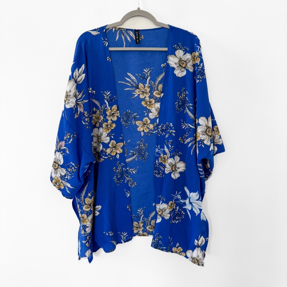 Blue Mint Blue Floral Open Front Kimono Cardigan - Size Medium